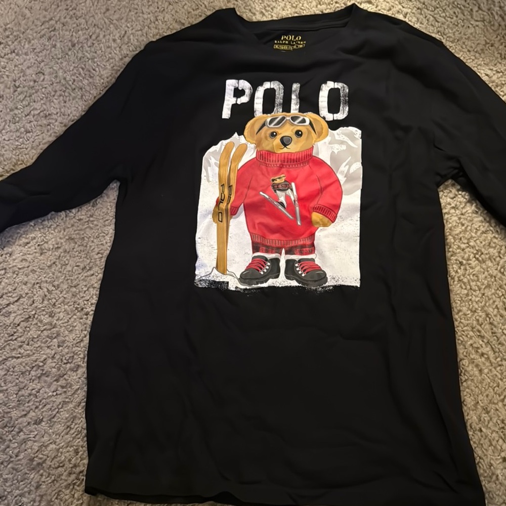 Polo Ralph Lauren Black Long Sleeve Shirt with Bear Graphic